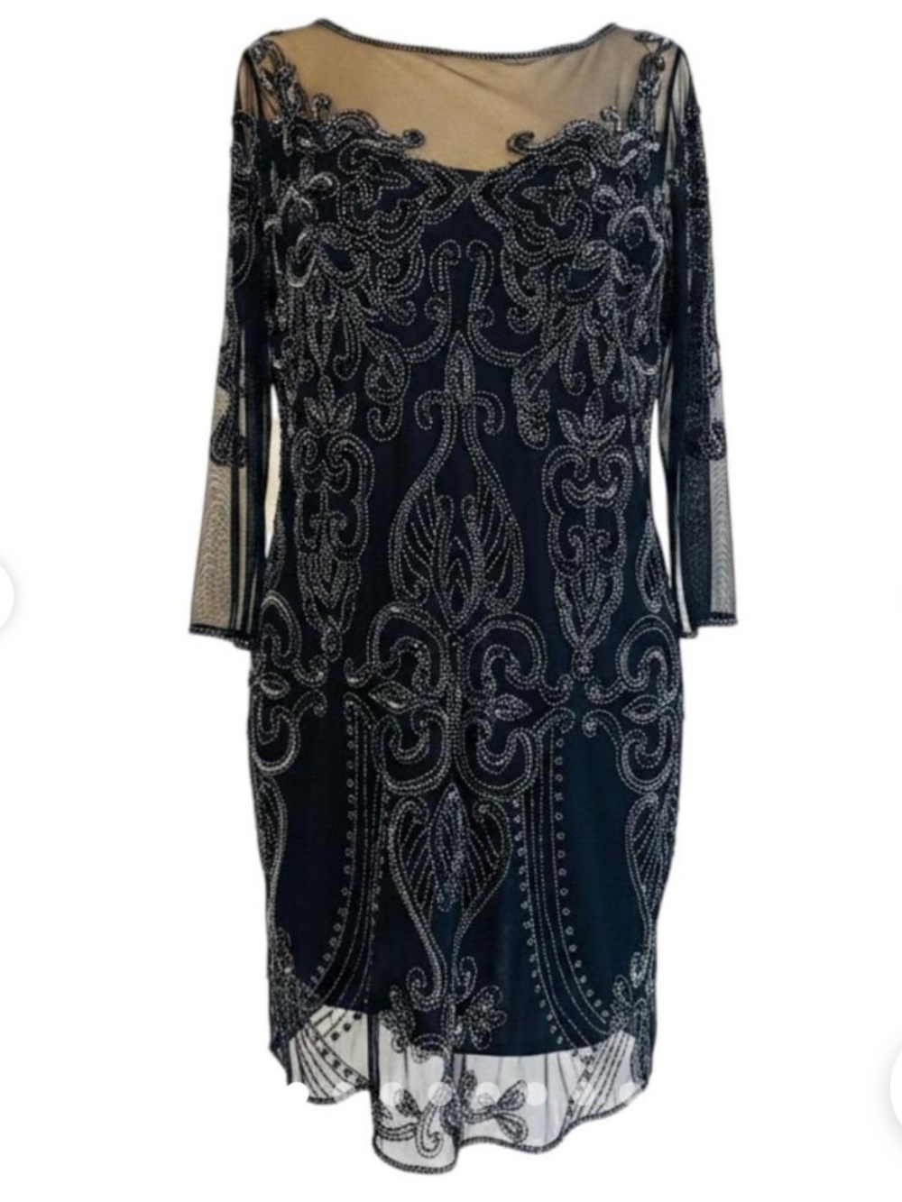 Prelude dark navy blue Embellished Gray Long Sleeve Dress size 8